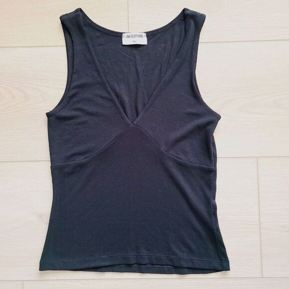 LNA Clothing Tank Top‎ S Black Ribbed Knit Stretch V-Neck Sleeveless Pullover - Picture 1 of 7